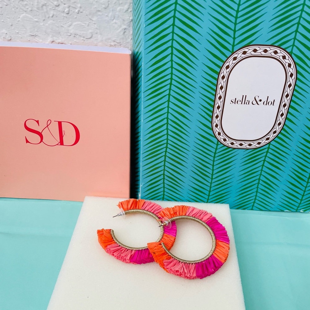 Stella &Dot Raffia Pink Orange hoop.